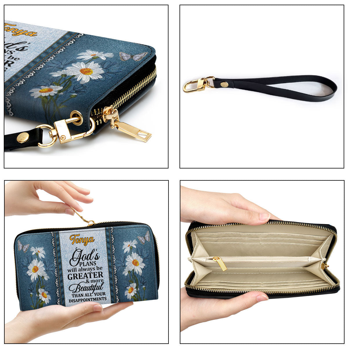 Women Clutch Purse - Daisy And Butterfly God's Plans Will Always Be Greater Than All Your Disappointments Personalized Christian Clutch Purse