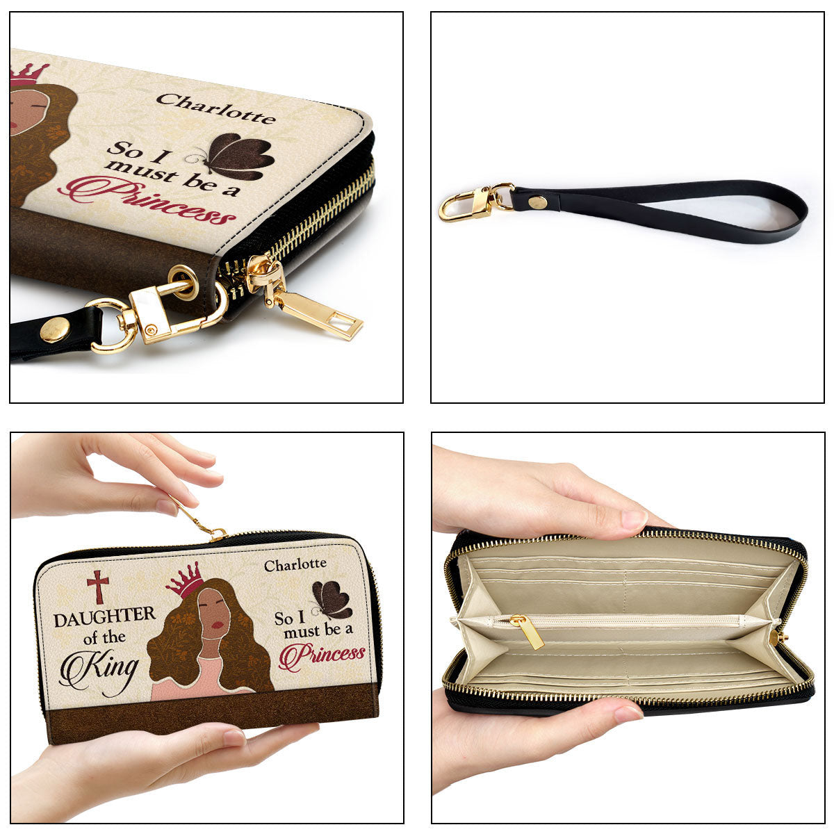 Women Clutch Purse - Daughter Of The King Spiritual Gifts For Christ Women Personalized Leather Clutch Purse With Wristlet Strap Handle