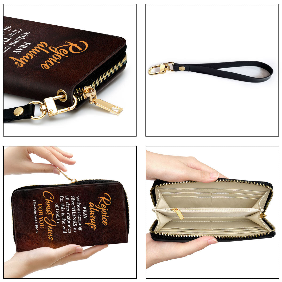 Women Clutch Purse - For This Is The Will Of God In Christ Jesus For You 1 Thessalonians 516-18 Personalized Zippered Leather Clutch Purse