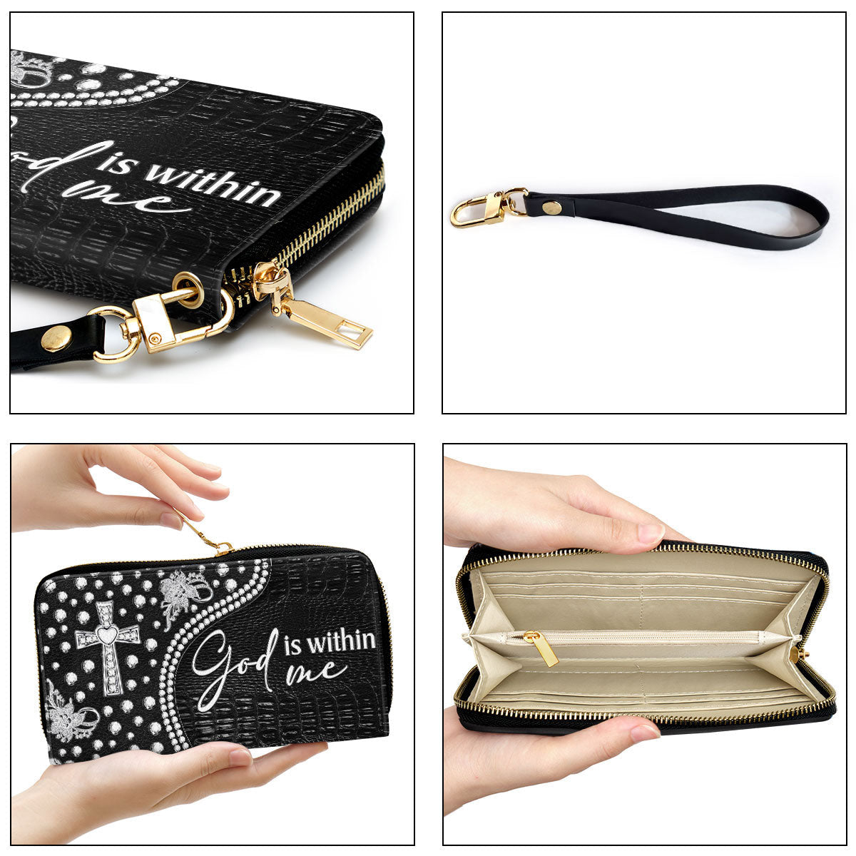 Women Clutch Purse - God Is Within Me - Elegant Cross Clutch Purse