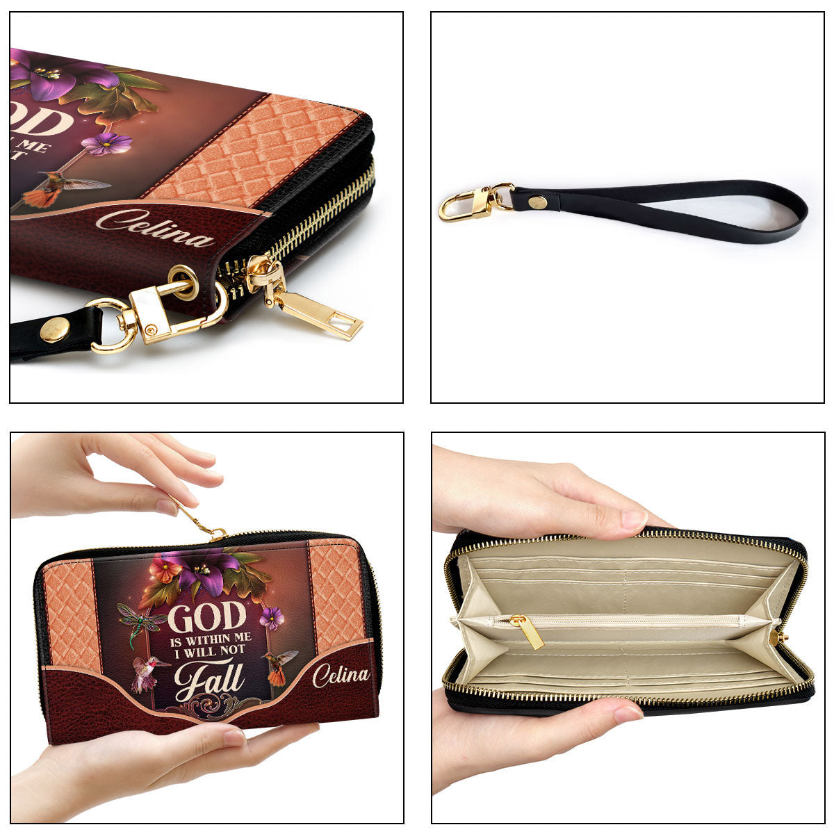 Women Clutch Purse - God Is Within Me, I Will Not Fall - Unique Personalized Clutch Purse