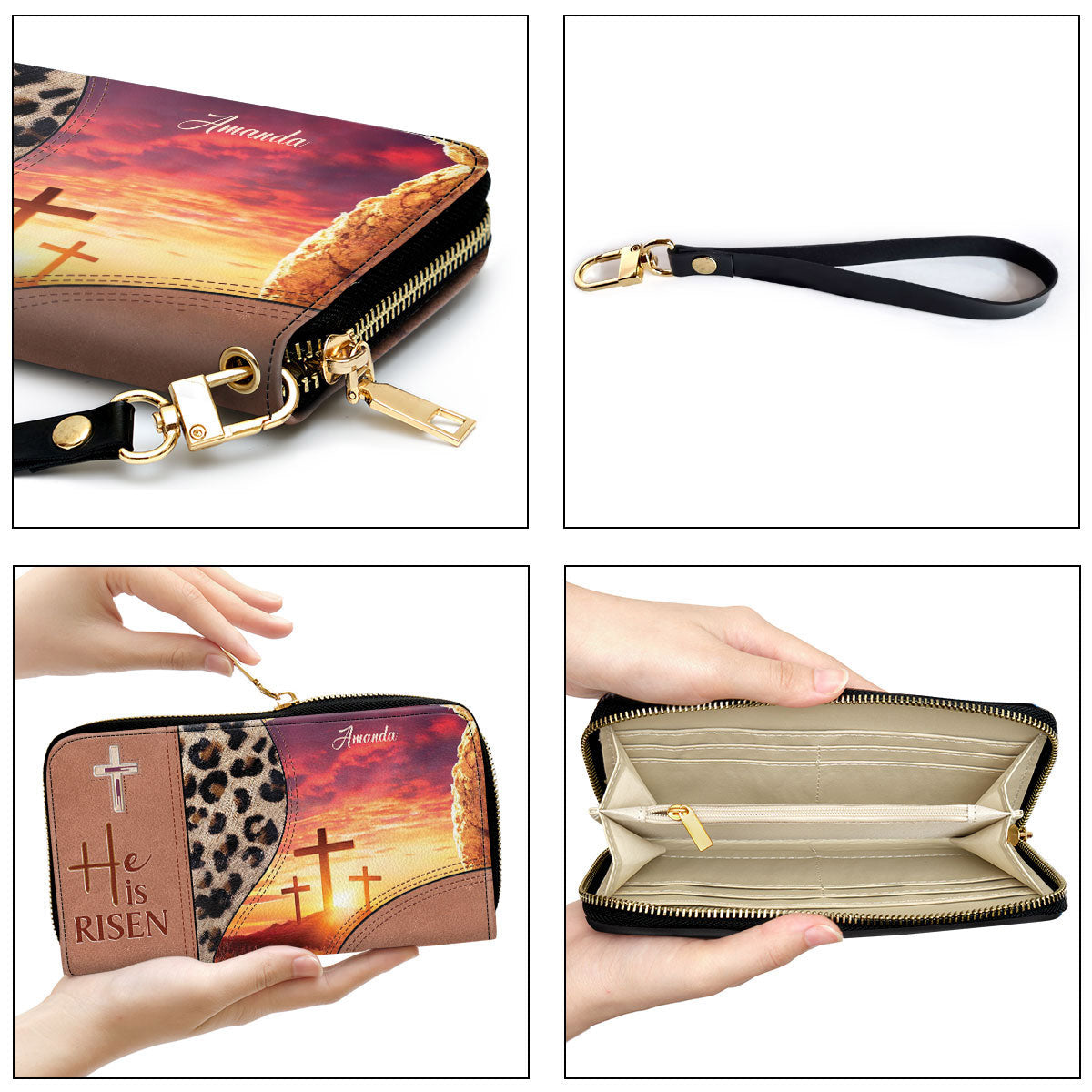 Women Clutch Purse - He Is Risen Purse - Beautiful Personalized Cross Clutch Purse