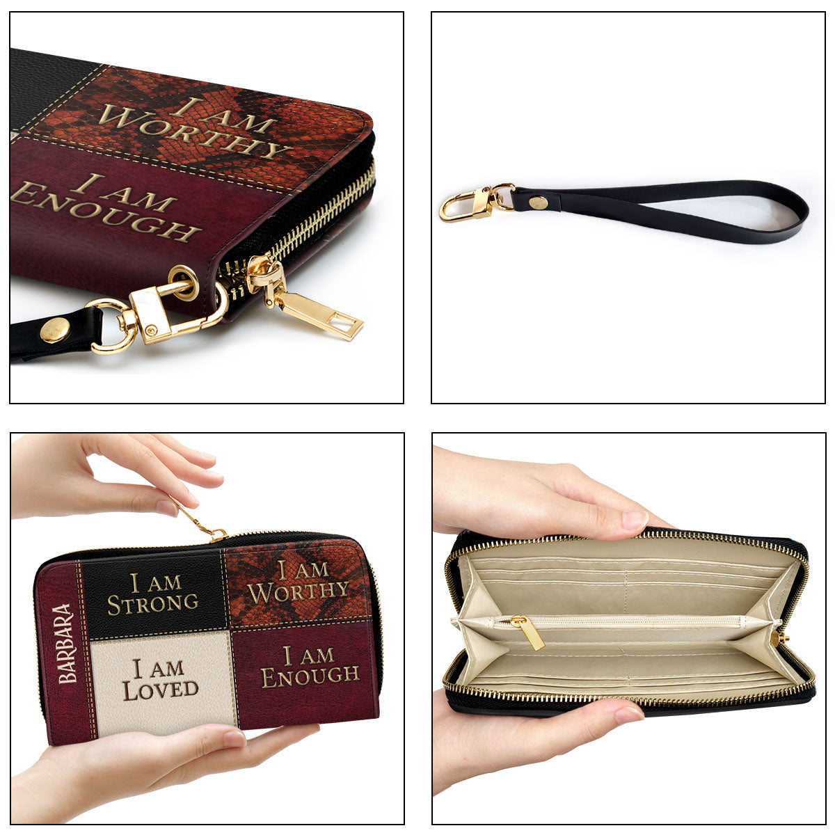 Women Clutch Purse - I Am Strong, I Am Worthy - Unique Personalized Clutch Purse