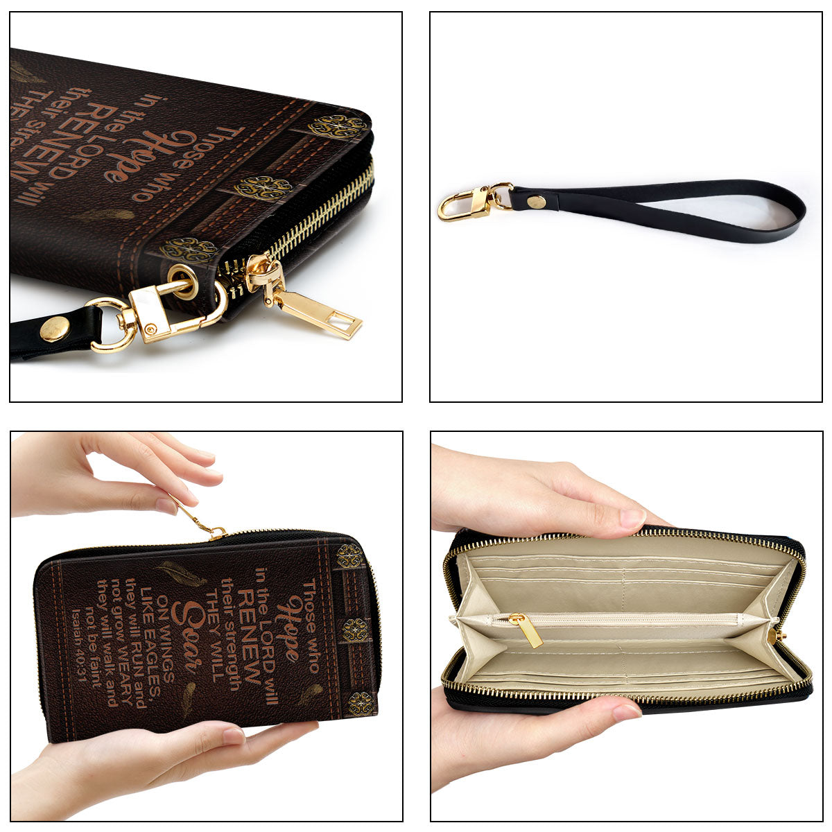 Women Clutch Purse - Isaiah 4031 They Will Walk And Not Be Faint - Personalized Zippered Leather Clutch - Purse For Christian Women