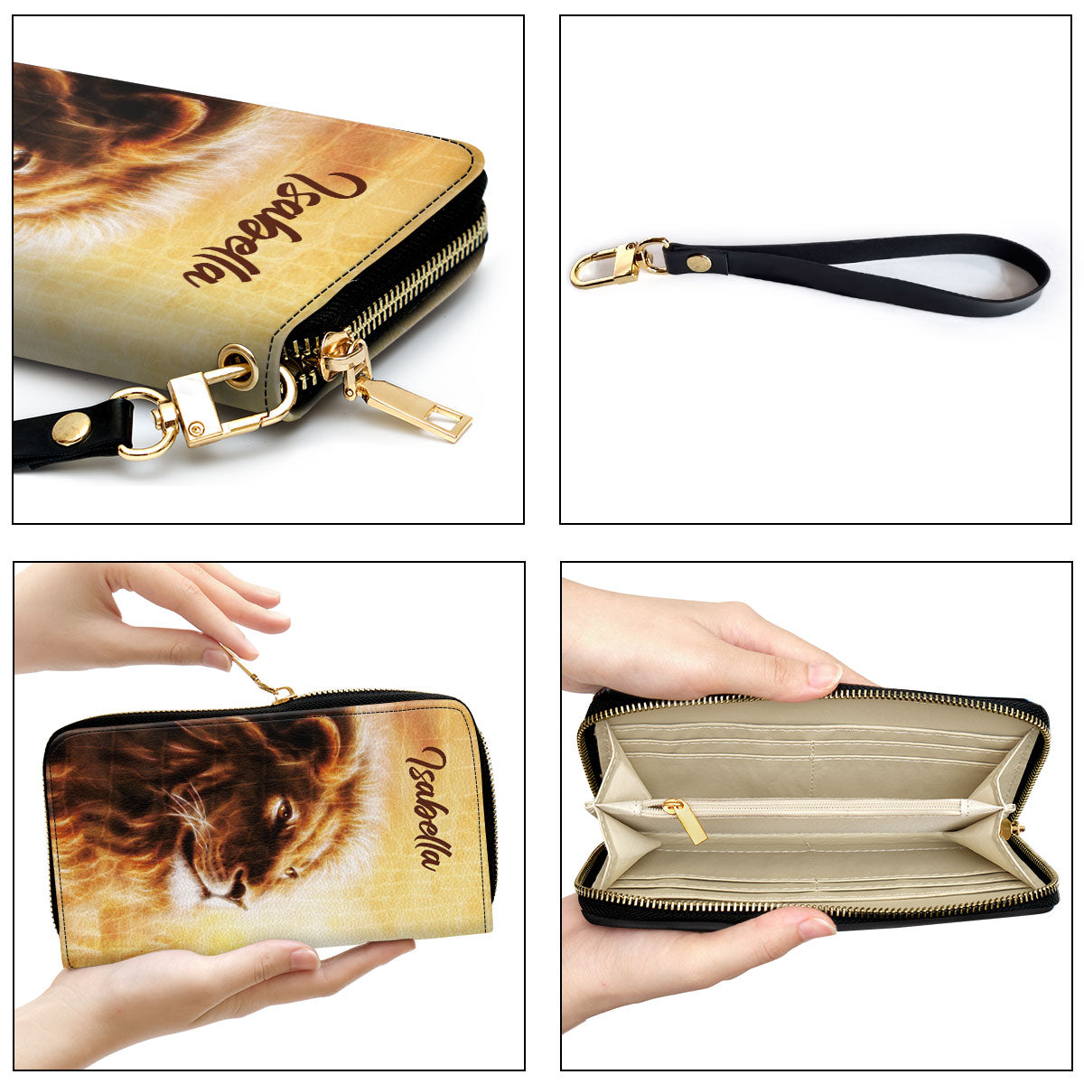 Women Clutch Purse - Joshua 19 Spiritual Gifts For Christ Women Be Strong And Courageous Personalized Lion Zippered Leather Clutch Purse