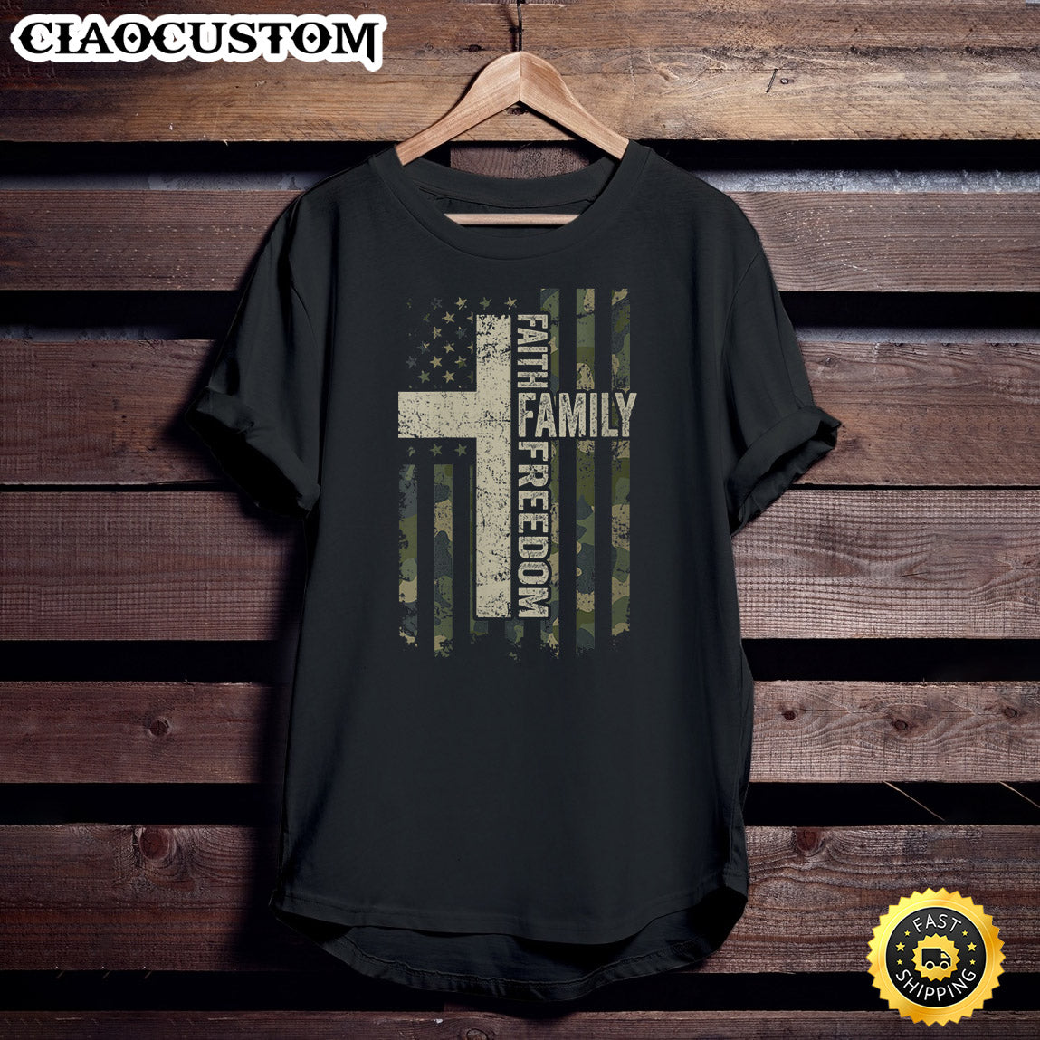 Womens Faith Family & Freedom - Patriotic Christian Camo Usa Flag T-Shirt - Christian Shirt