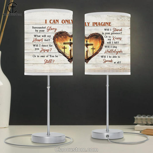 Wooden Cross Thorny Heart I Can Only Imagine Table Lamp Art - Bible Verse Lamp Art - Room Decor Christian