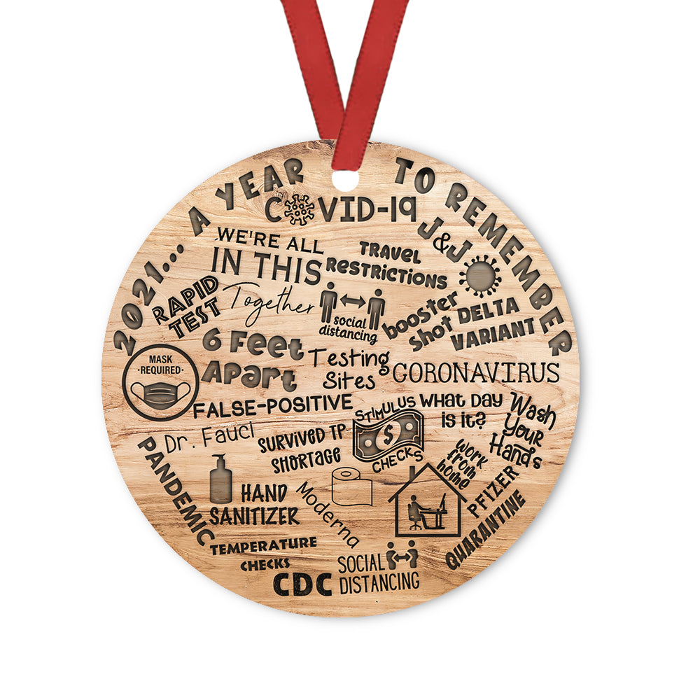 Wooden Style 2021 To Remember Ceramic Circle Ornament - Decorative Ornament - Christmas Ornament