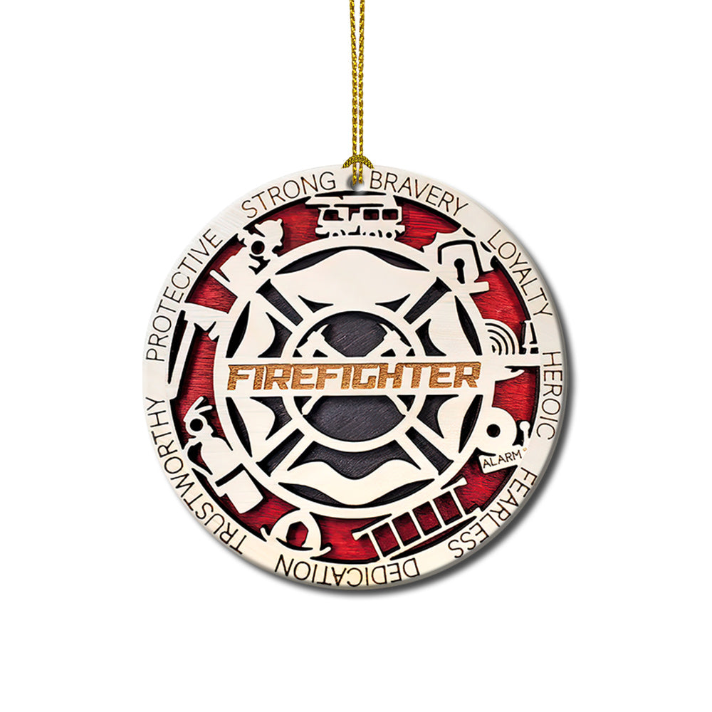 Wooden Style Symbol For Firefighters Ceramic Circle Ornament - Decorative Ornament - Christmas Ornament