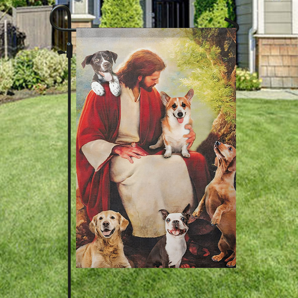Jesus With Dog - Jesus Garden Flag - Dog Lover Flag - Garden Flag - Decorative Flag - Welcome Flag - Gift For Jesus Dog Lover - Ciaocustom