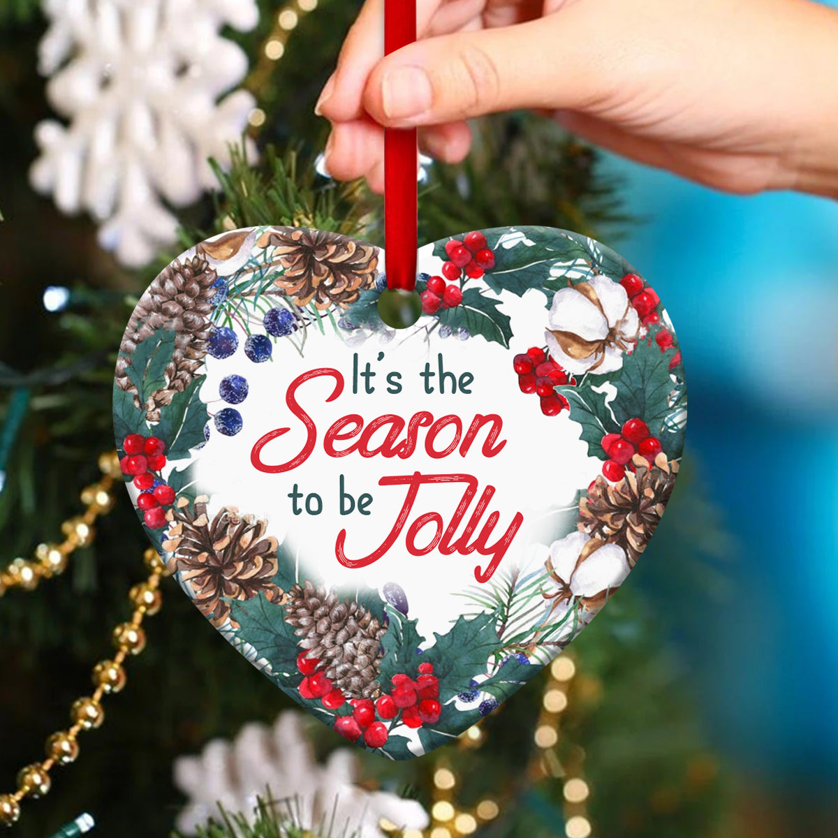 Wreath Ceramic Heart Ornament - It‘s The Season To Be Jolly - Christian Gift For Friends - Unique Gifts
