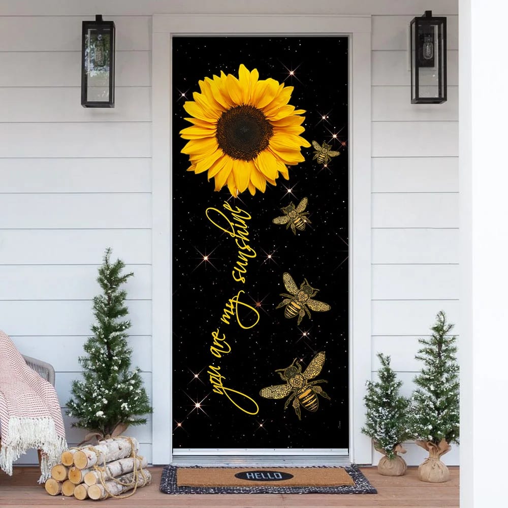 You Are My Sunshine Bee Sunflower Door Cover - Religious Door Decorations