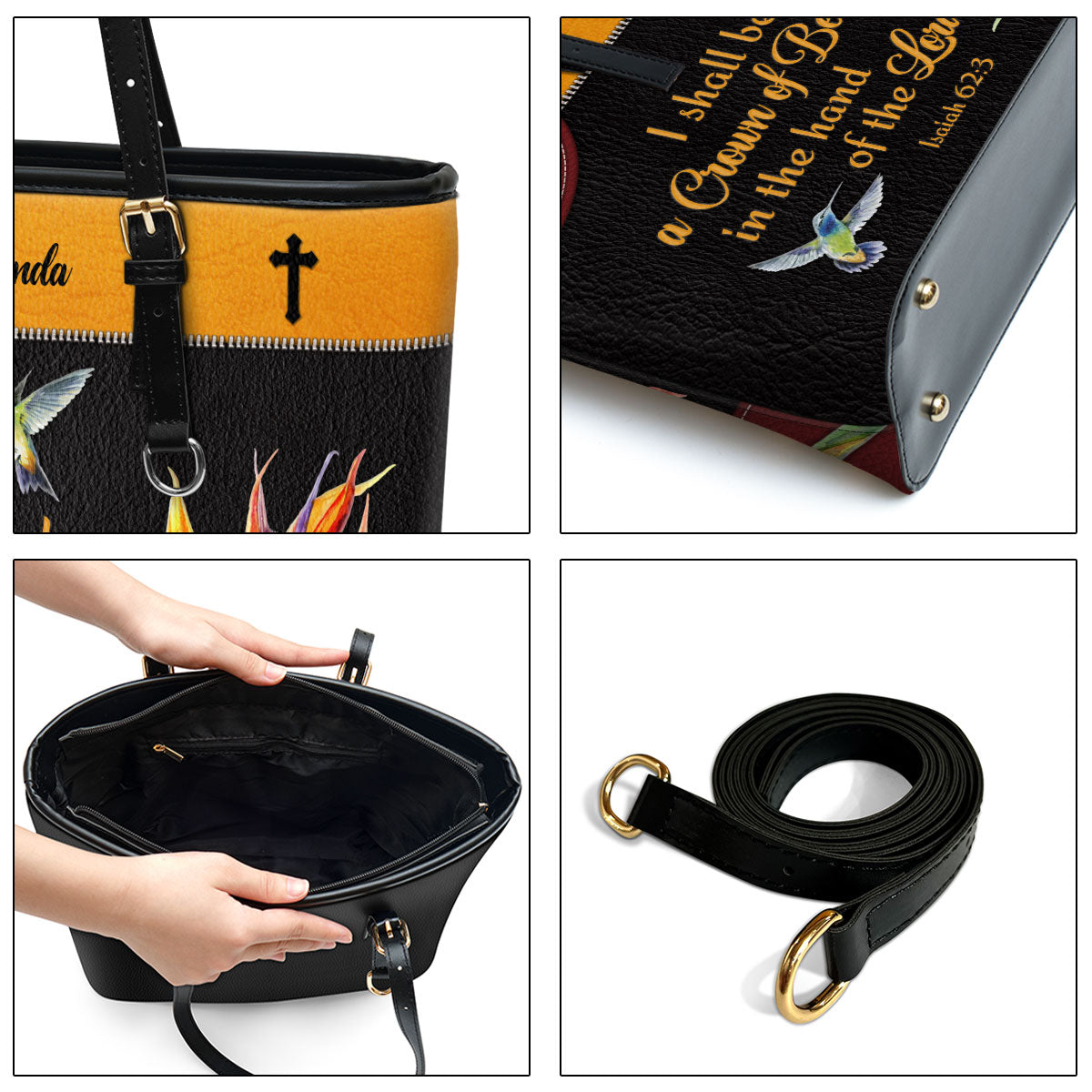 You Shall Be A Crown Of Beauty In The Hand Of The Lord Personalized Large Pu Leather Tote Bag For Women - Mom Gifts For Mothers Day