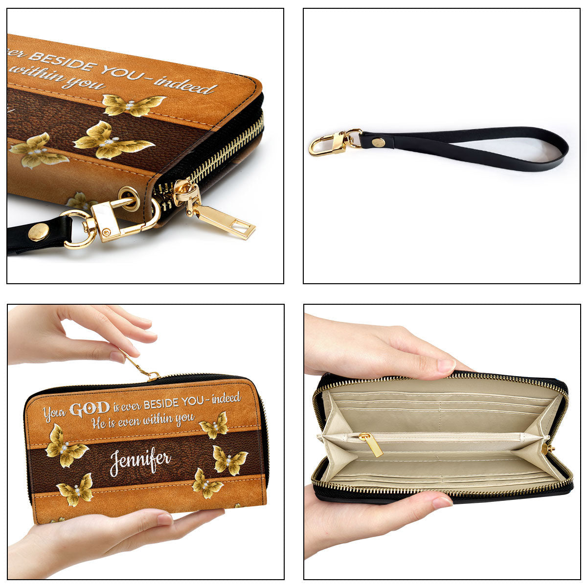 Your God Is Ever Beside You Butterfly Clutch Purse For Women - Personalized Name - Christian Gifts For Women