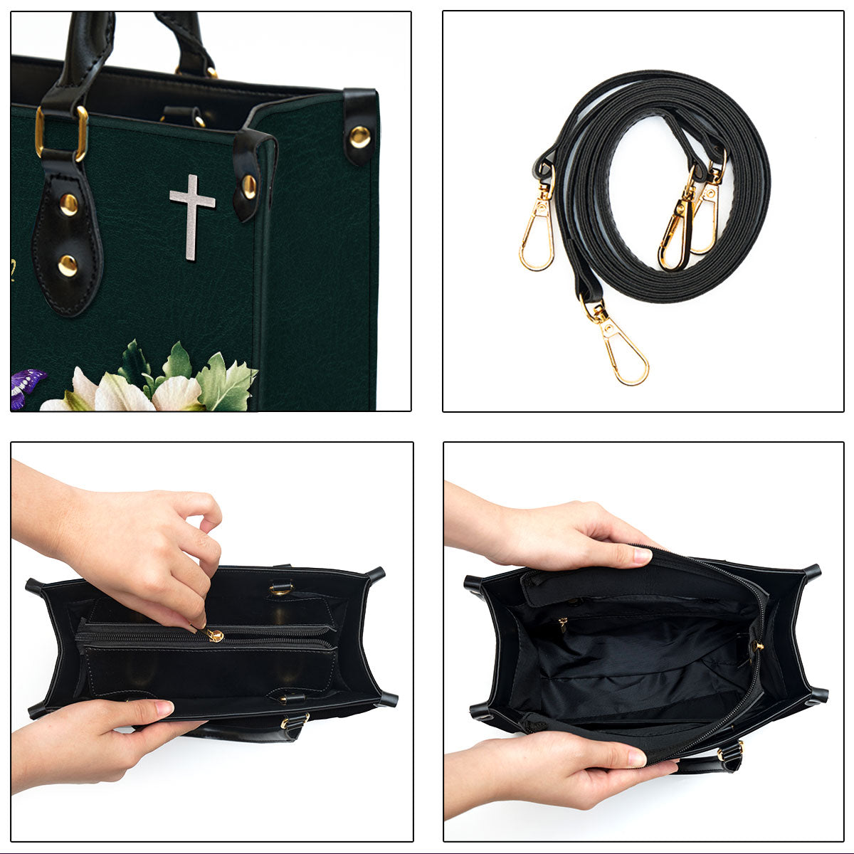 Zippered Flower Leather Handbag With Handle Galatians 522-23 The Fruit Of The Spirit Spiritual Gift For Christian Women