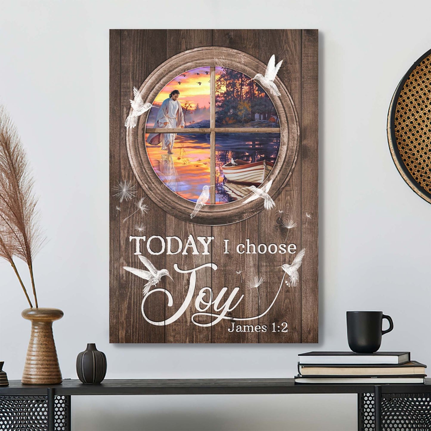 Christian Canvas Wall Art - Jesus And A Boat - Today I Choose Joy Canvas - Bible Verse Canvas - Ciaocustom