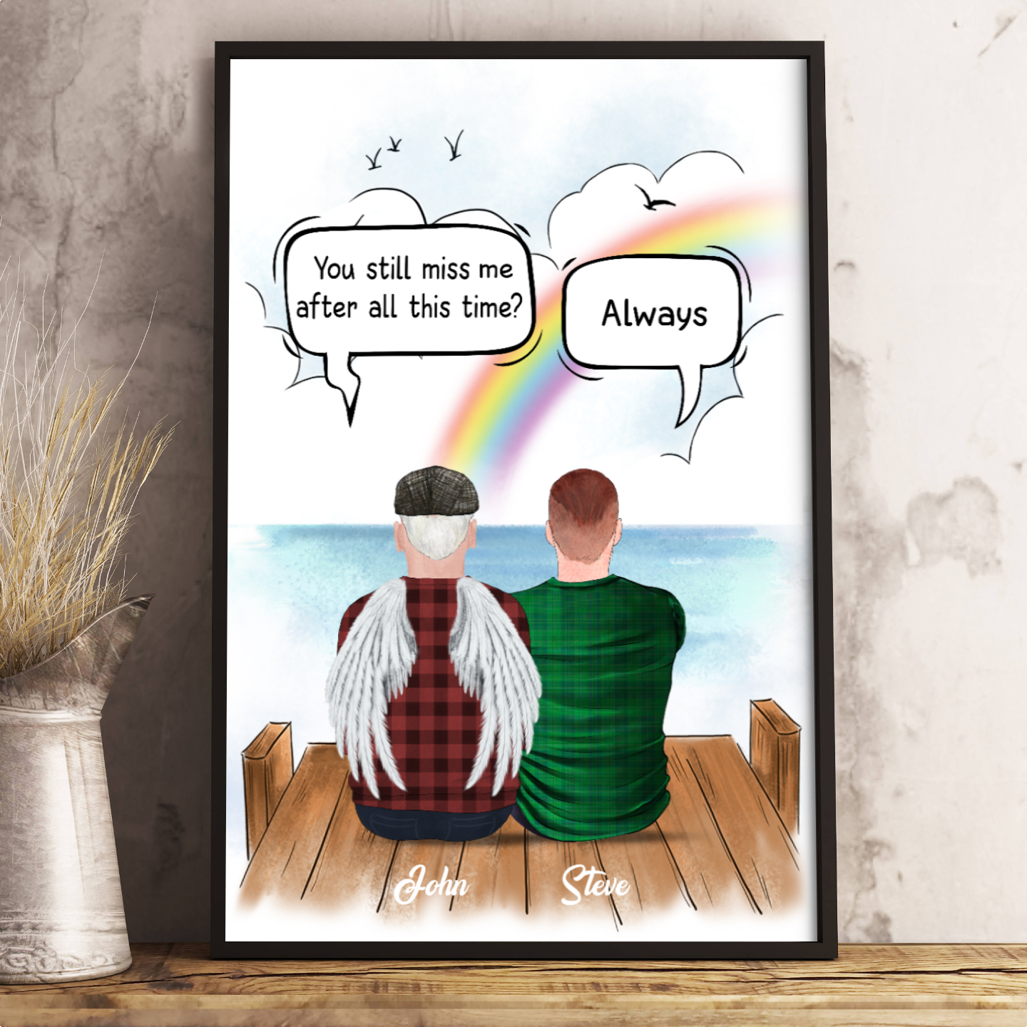 Ciaocustom Poster/Framed Canvas/Unframed Canvas, Custom Name/Background/Text, Young/Old Man and Young/Old Woman Sit Together