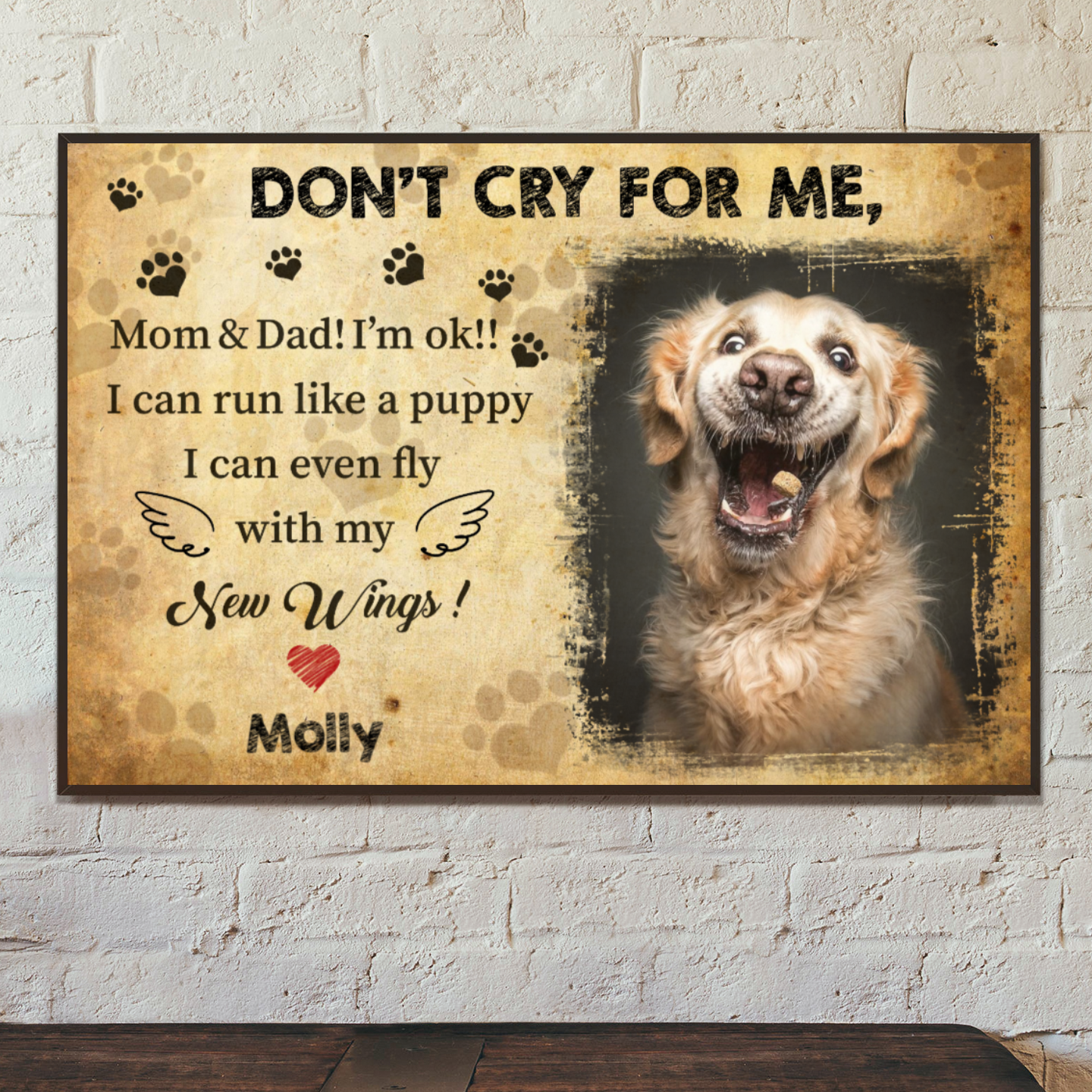 Ciaocustom Poster/Framed Canvas/Unframed Canvas, Custom Dog Image/Name/Background/Text, Gifts For Dog Lovers, Don't cry for me, Mom & Dad I'm ok!
