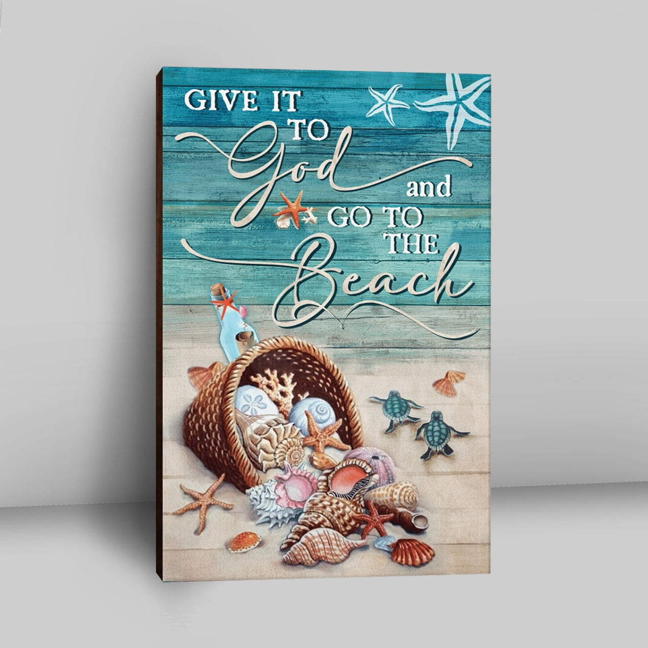 Give It To God And Go To The Beach Turtle Canvas Wall Art - Christian Wall Art Decor - Religious Canvas Prints