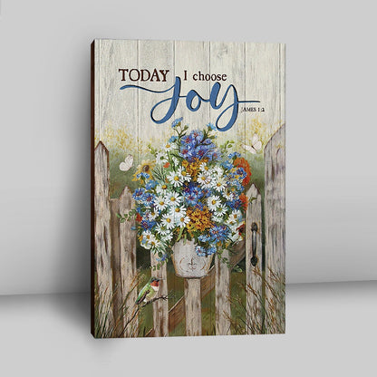 Pretty Flower Vase Today I Choose Joy Canvas - Christian Wall Art - Religious Home Decor