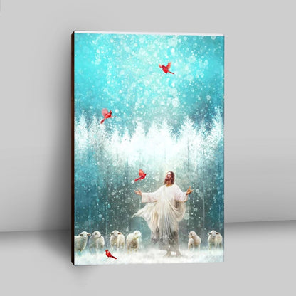 Radiance Jesus And Snow Cardinal Canvas Prints - Jesus Christ Canvas Art - Christian Wall Decor