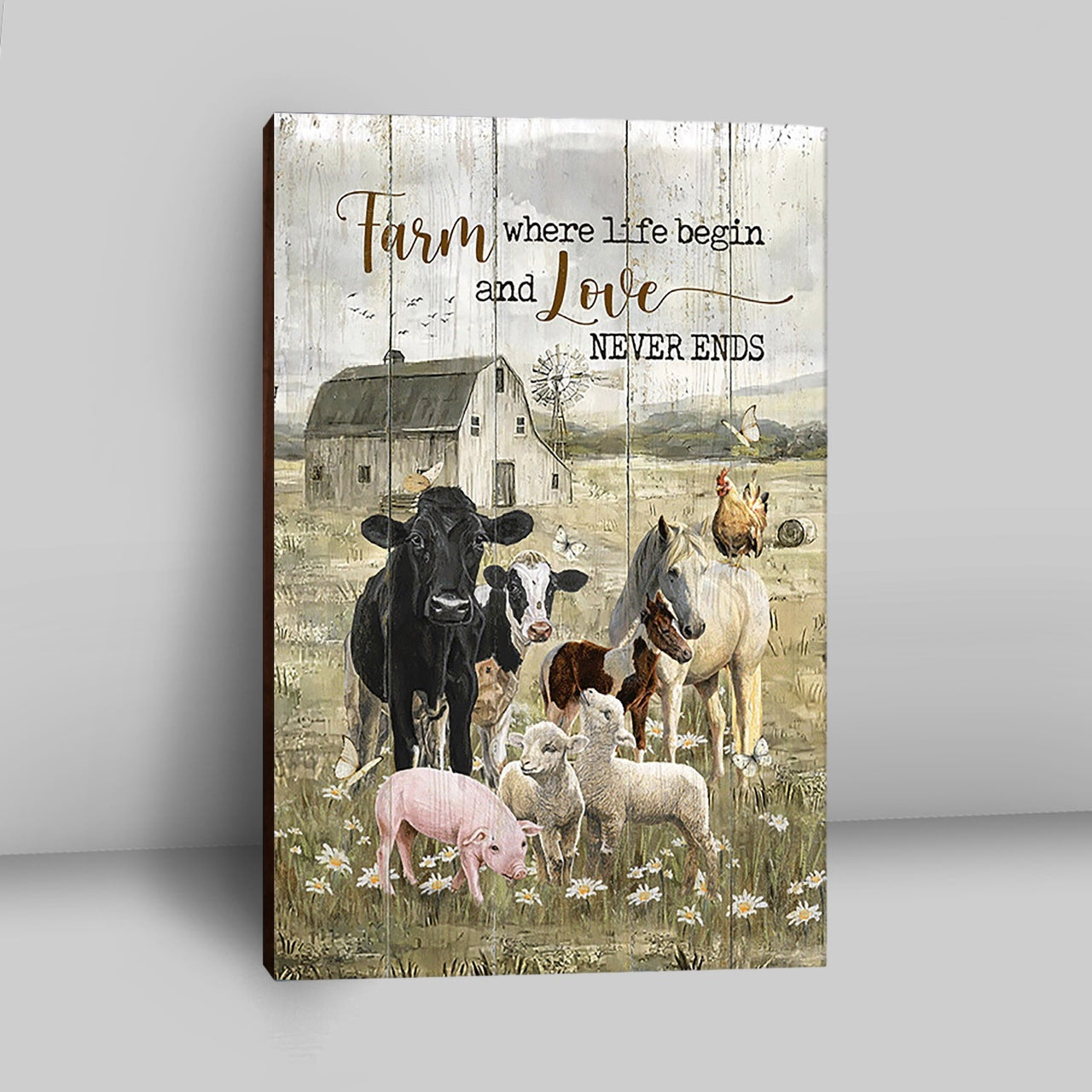 Farm Where Life Begin And Love Never Ends Cow Animal Of God Canvas - Christian Wall Art - Religious Home Decor