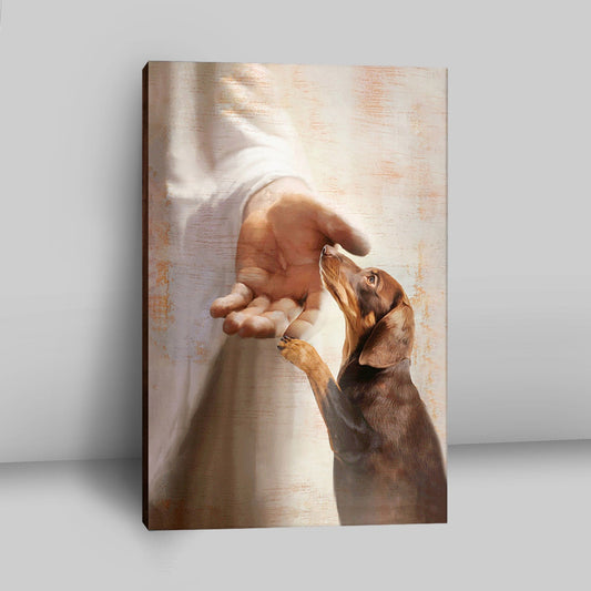 Jesus's Hand Dachshund Dog Canvas Wall Decor - Christian Wall Art - Gift For Dog Lover