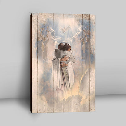 Jesus Christ Hugging Man In Heaven Canvas - Christian Wall Art - Religious Home Decor