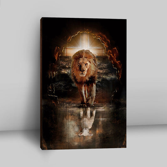 Lion White Lamb Cross On Tomb Canvas - Christian Wall Art - Religious Home Decor