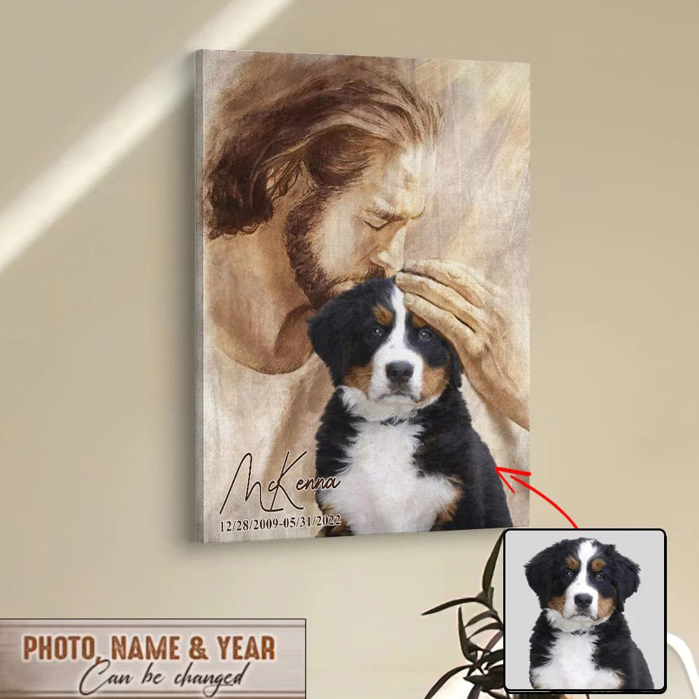 Custom Pet Memorial Art - Jesus Holding Pet Canvas Prints - Dog Loss Gift