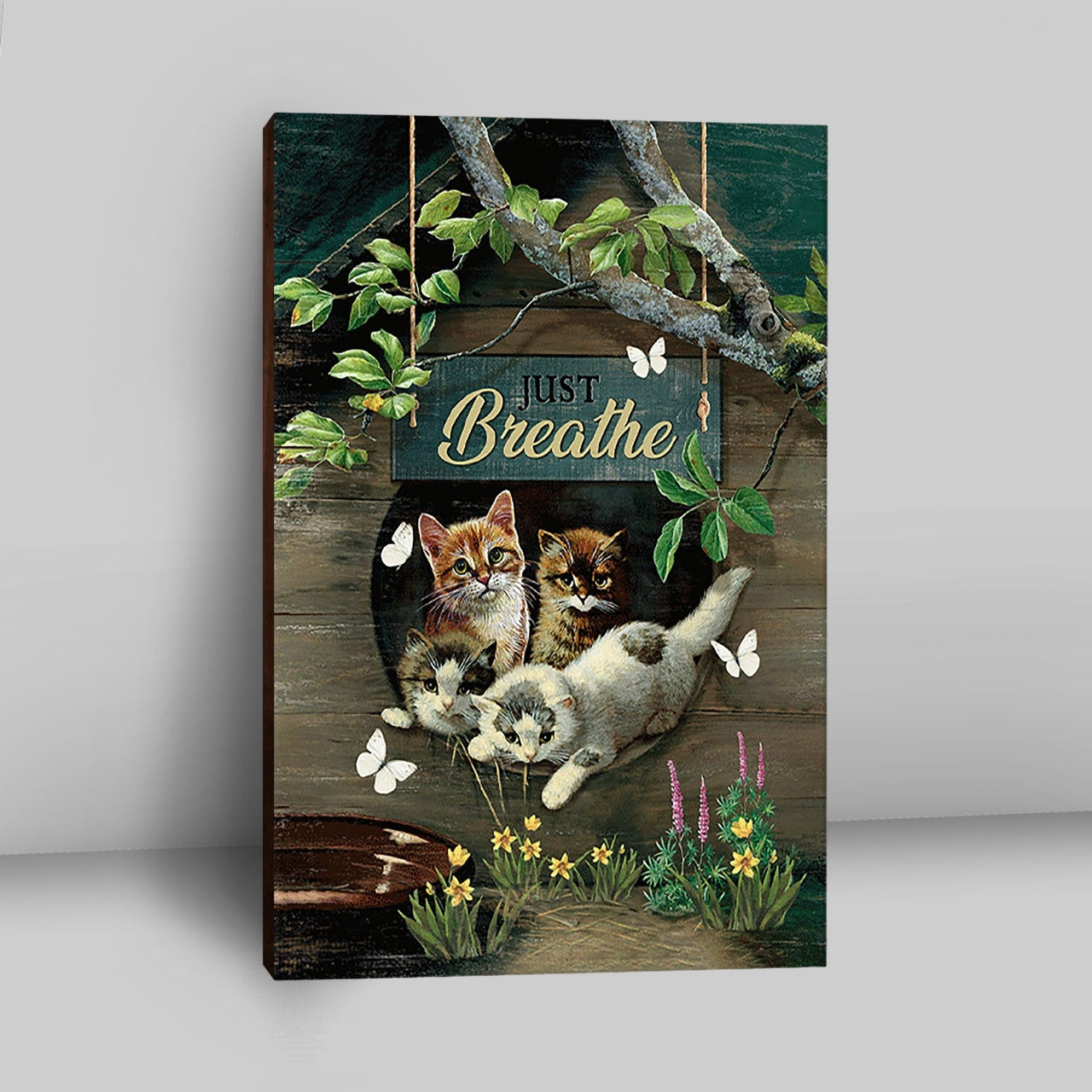 Cat Lovers Just Breathe Canvas Art - Christian Wall Art Decor - Gift For Cat Lover