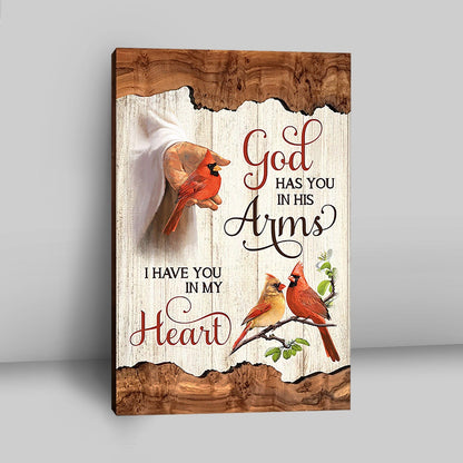 God Has You In His Arms Canvas - Jesus Hand Red Cardinal Canvas - Christian Wall Art - Religious Home Decor