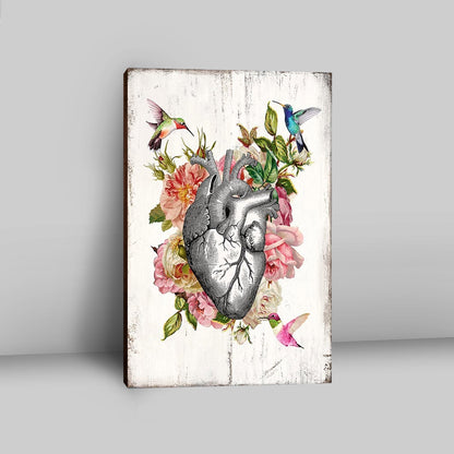 Heart Hummingbird Rose Canvas Wall Decor - Gift For Cardiologist, Nurse, Rn