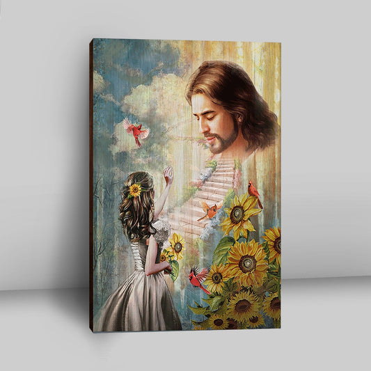 Jesus Girl And Path To Heaven Canvas - Christian Wall Art - Religious Home Decor