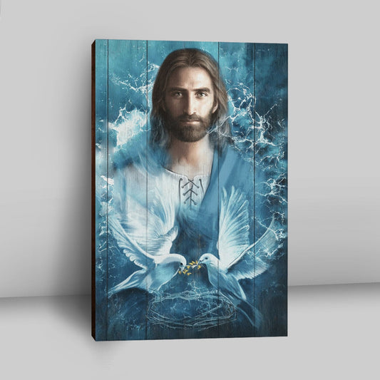 Jesus Bird Couple Blue Water Canvas Prints - Jesus Christ Canvas Art - Christian Wall Decor