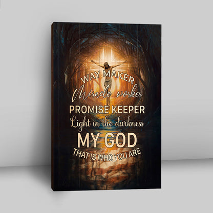 Jesus On The Cross Canvas - Way Maker Miracle Worker Promise Keeper Canvas - Christian Wall Art - Religious Home Decor