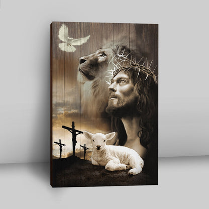 Jesus Lion Sheep Cross Dove Canvas Prints - Jesus Christ Canvas Art - Christian Wall Decor