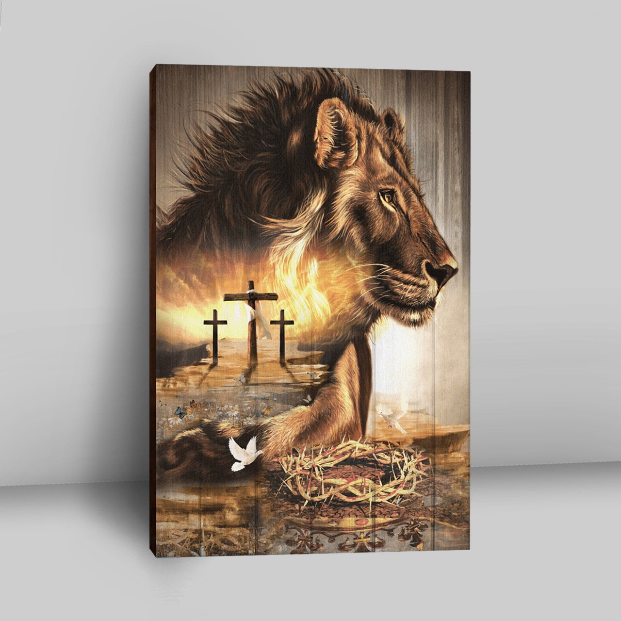 Lion Crow Of Thorns Heaven's Light The King Of All Kings Canvas Prints - Christian Wall Decor - Bible Verse Canvas Art