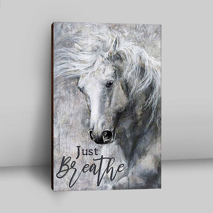 Black And White Horse Just Breathe Canvas Wall Art - Christian Wall Canvas - Gift For Horse Lover