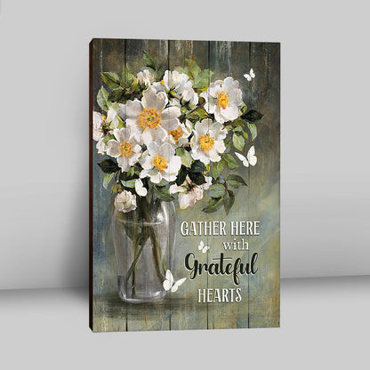 Magnolias Flower Gather Here With Grateful Hearts Canvas - Christian Wall Art - Religious Home Decor