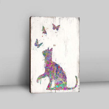 Cat With Butterflies Canvas Wall Art - Decoration For Bedroom, Bathroom, Childrens, Girls, Baby Kids Room Or Nursery