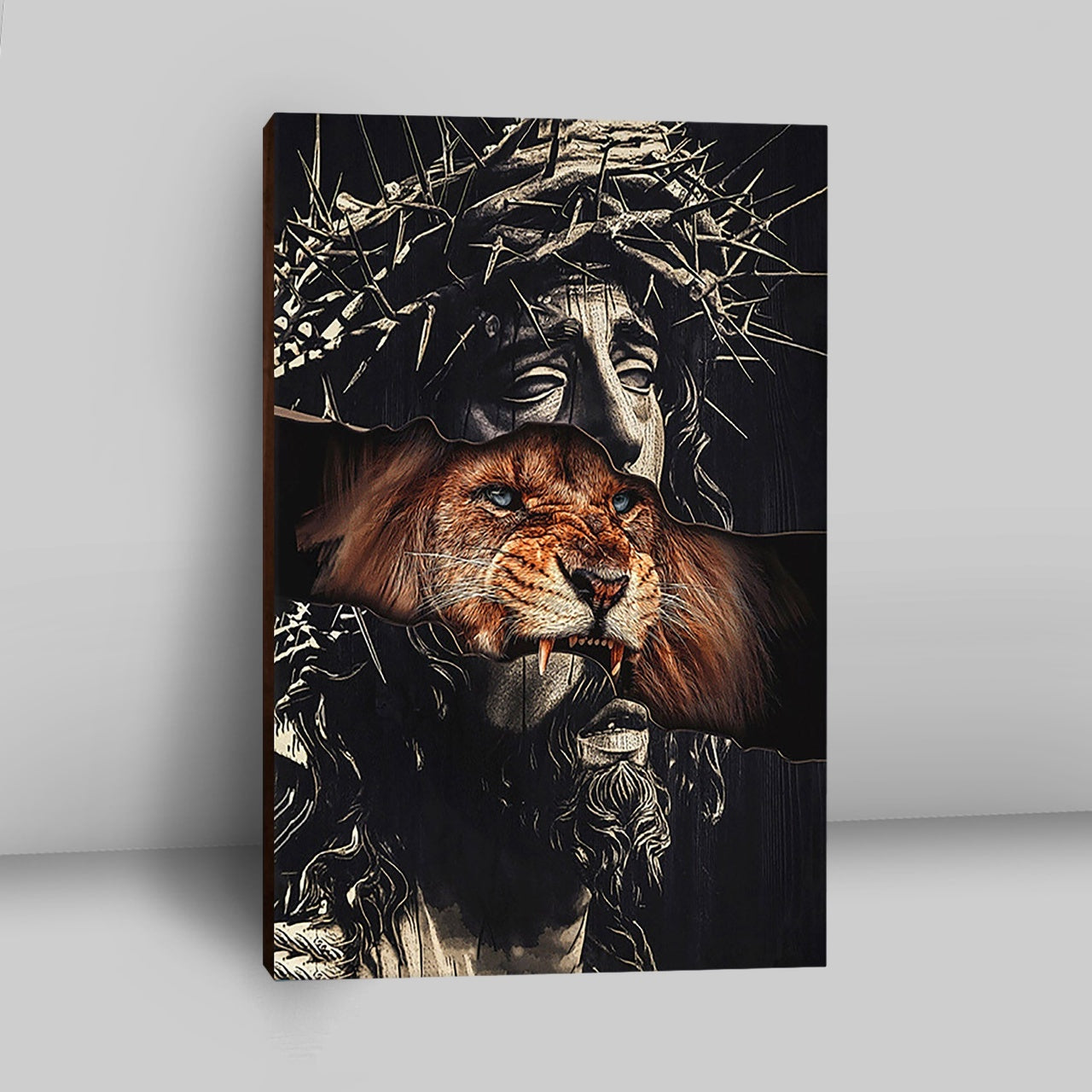 Jesus Crown Of Thorn And Lion Canvas - Christian Wall Art - Religious Home Decor