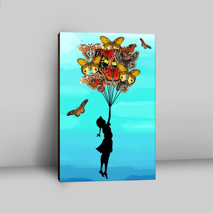 Girl With Butterflies Bouquet Canvas Wall Art - Decorations For Toddler, Kids Room, Nursery - Gift For Moms