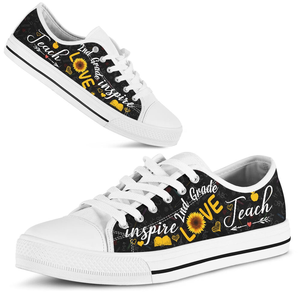 2Nd Grade Teach Sunflower Low Top Shoes, Teacher Shoes, Low Top Sneakers