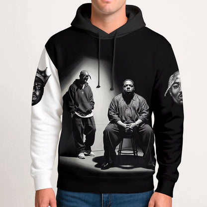 2Pac Biggie Two Legends Sitting Black Hoodie, Rapper 3D Hoodie, Rap Legends Hoodie