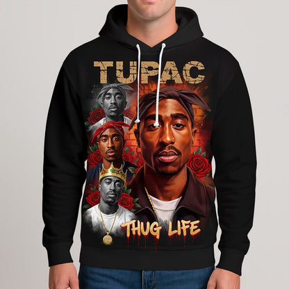 2Pac Classic Portrait 3D Hoodie, Rapper 3D Hoodie, Rap Legends Hoodie