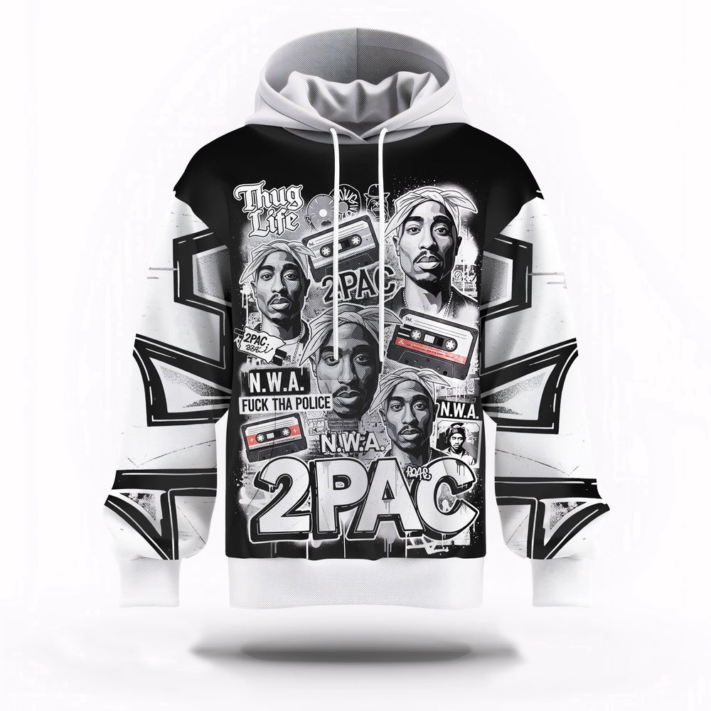 2Pac NWA Thug Life Collage 3D Hoodie, Rapper 3D Hoodie, Rap Legends Hoodie