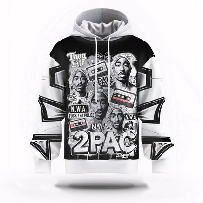 2Pac NWA Thug Life Collage 3D Hoodie, Rapper 3D Hoodie, Rap Legends Hoodie