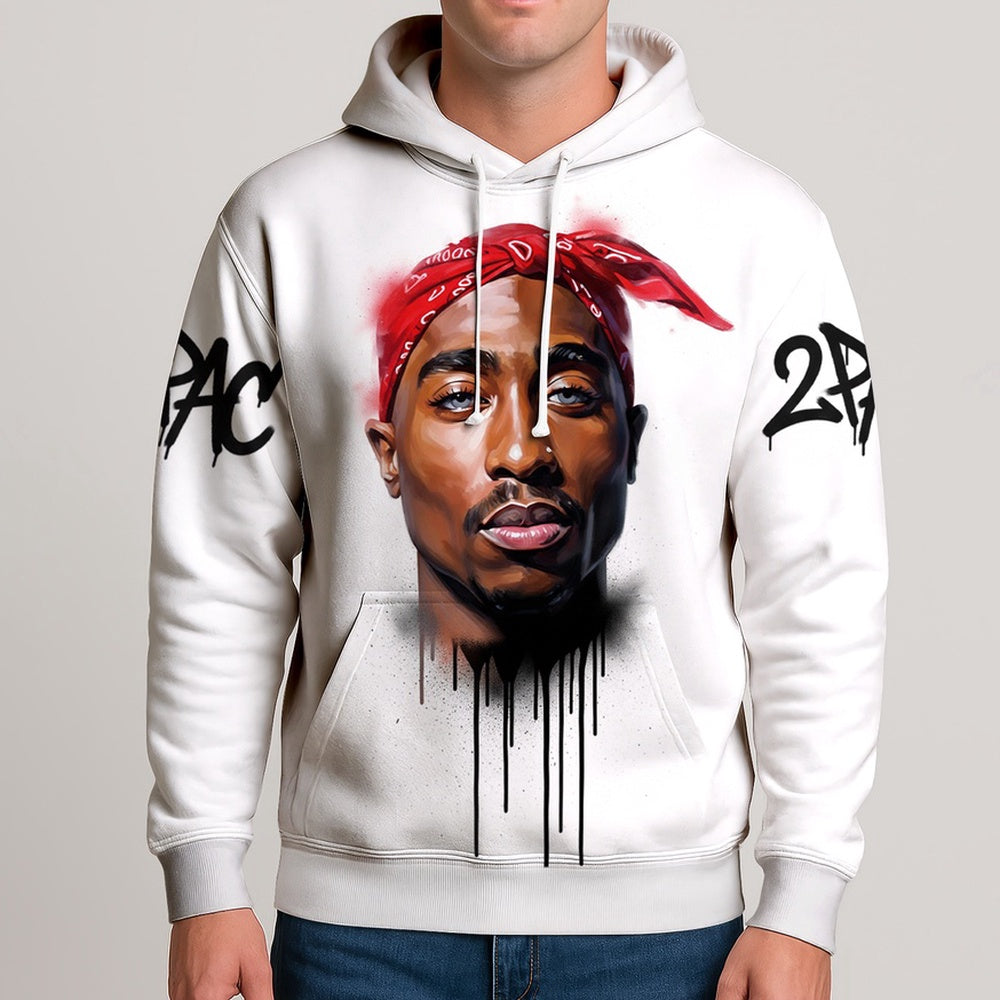 2Pac Red Bandana Art 3D Hoodie, Rapper 3D Hoodie, Rap Legends Hoodie