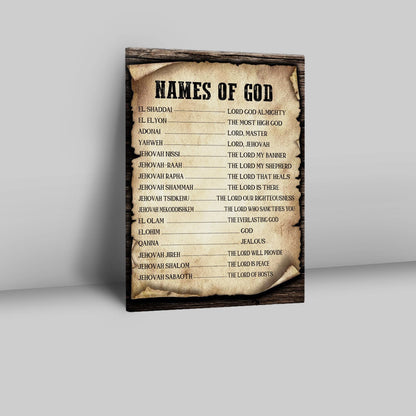 Names Of God Christian Canvas Prints - Bible Verse Wall Decor - Scripture Wall Art